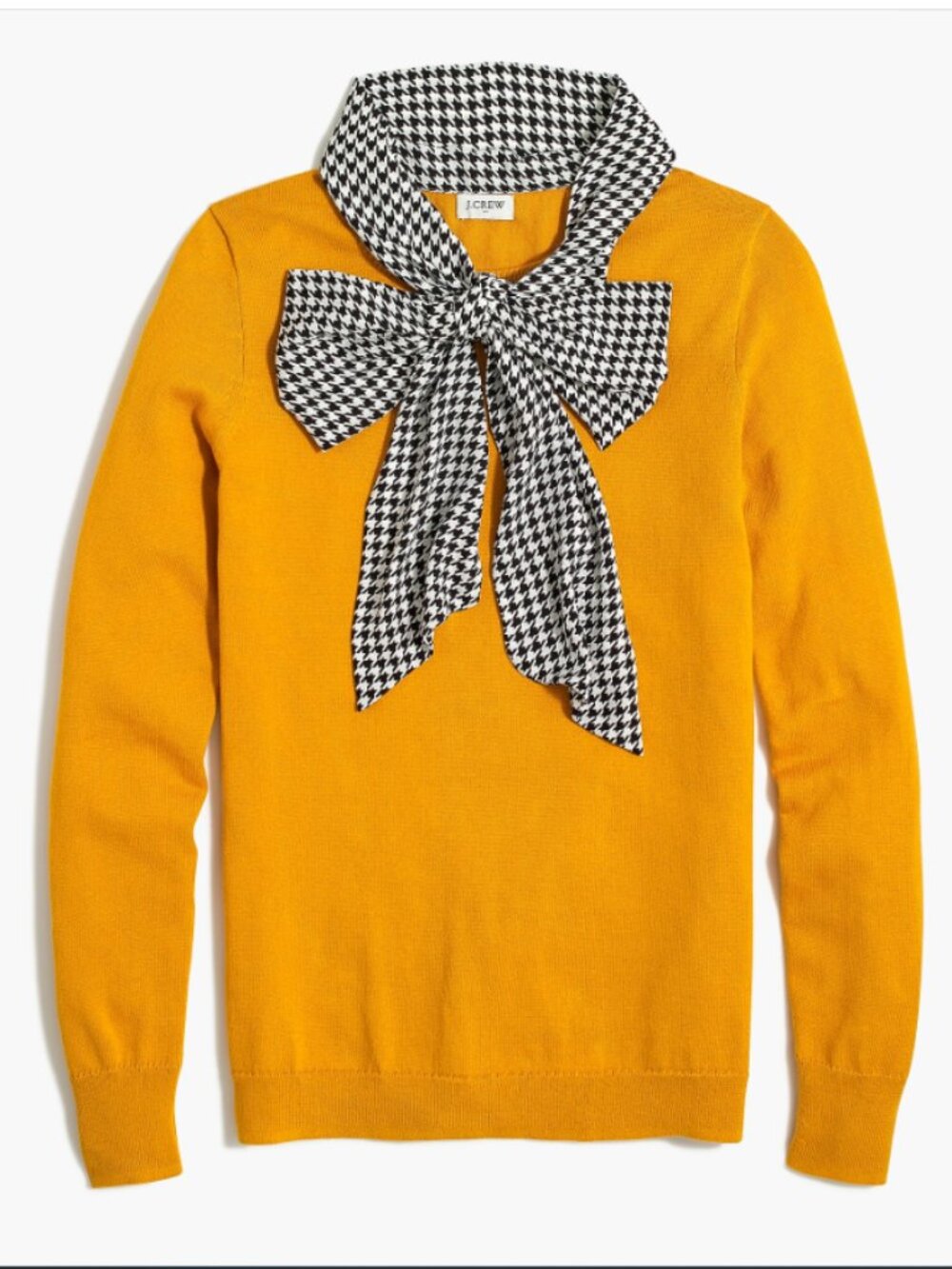 J.‎ Crew Scarf pullover sweater mustard yellow houndstooth neck tie XS
